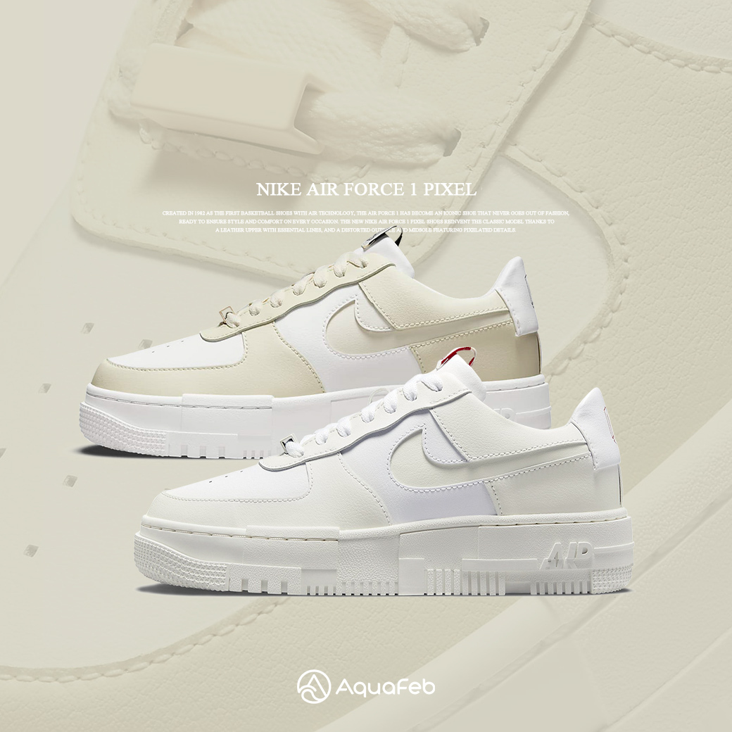 Nike W Air Force 1 Pixel 女全白奶油像素解構皮革休閒鞋CK6649...