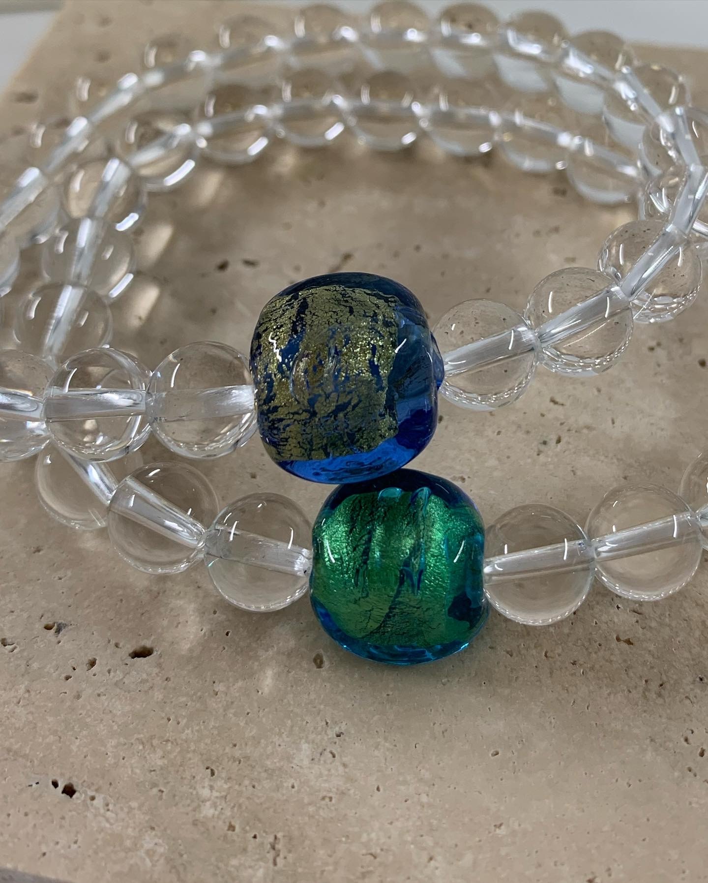 Ercole Moretti 威尼斯手工玻璃珠配10mm白水晶手鍊