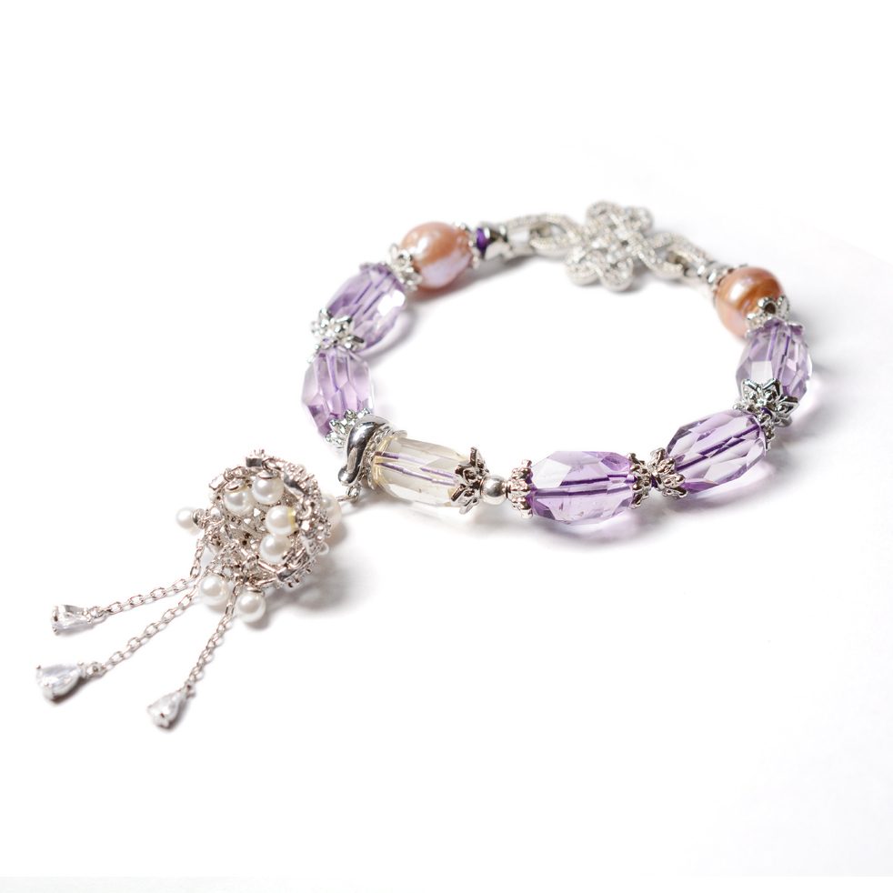 寶寶箱系列 - 紫黃水晶巴洛克珍珠手串 (配：盤長如意結、珍珠寶傘)