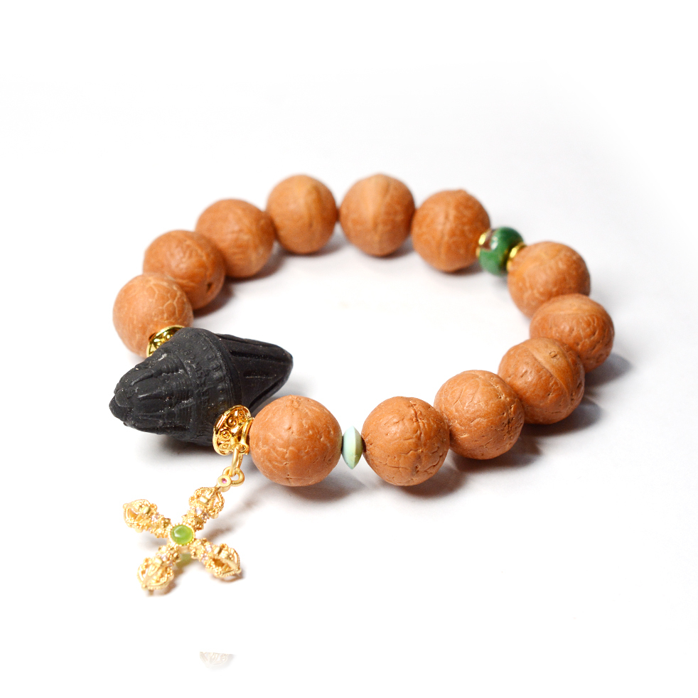 寶寶箱系列 - 14mm 娘拉擦擦（藏區佛寺香灰製）鳳眼菩提手串 (配：綠松石、十字金剛杵)