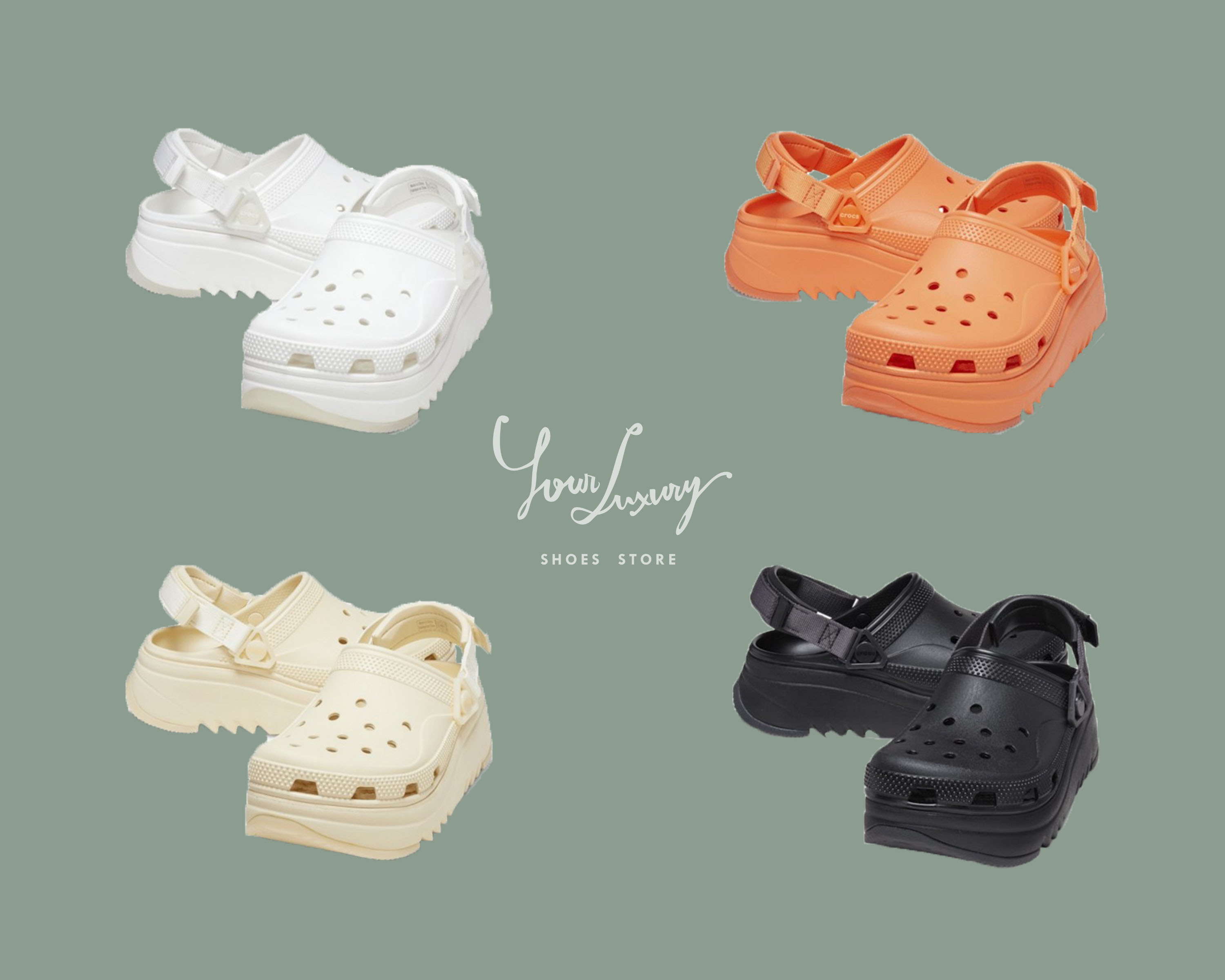 【LUXURY】韓國 Crocs卡駱馳 Hiker 經典獵戶克駱格 橘 黑 奶茶 白 防水 魔鬼氈涼鞋 布希鞋 增高厚底