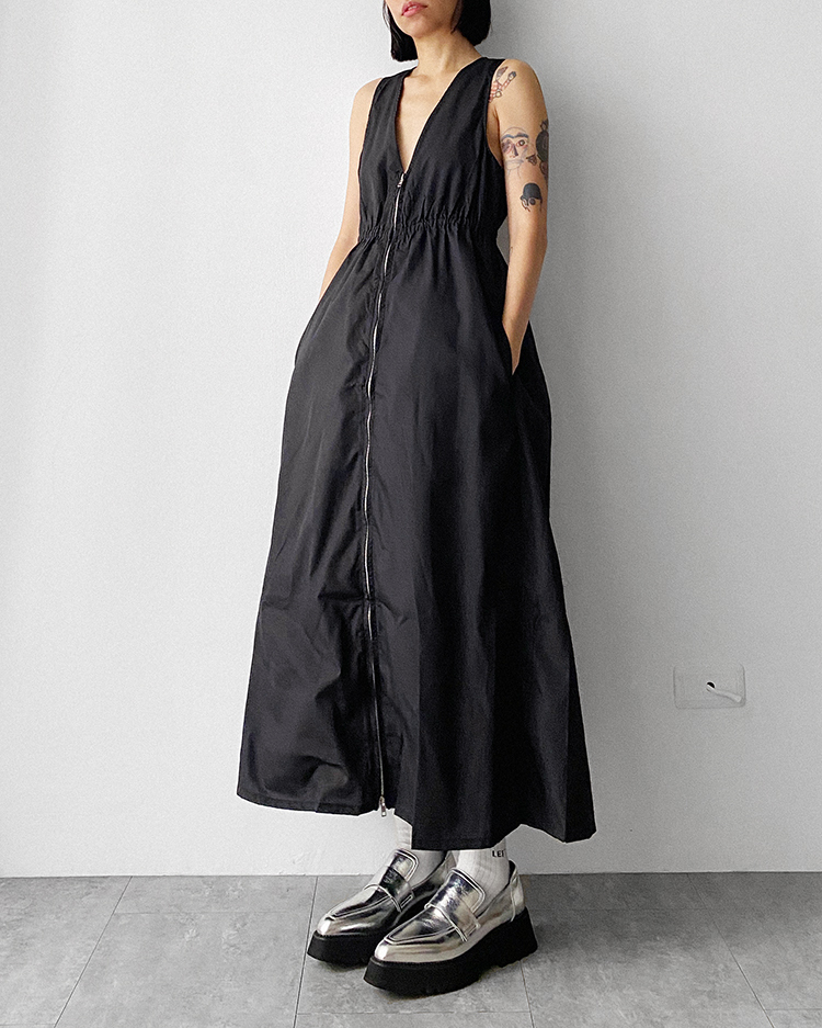 MFD-2343 拉鍊V領洋裝 ʙʟᴀᴄᴋ