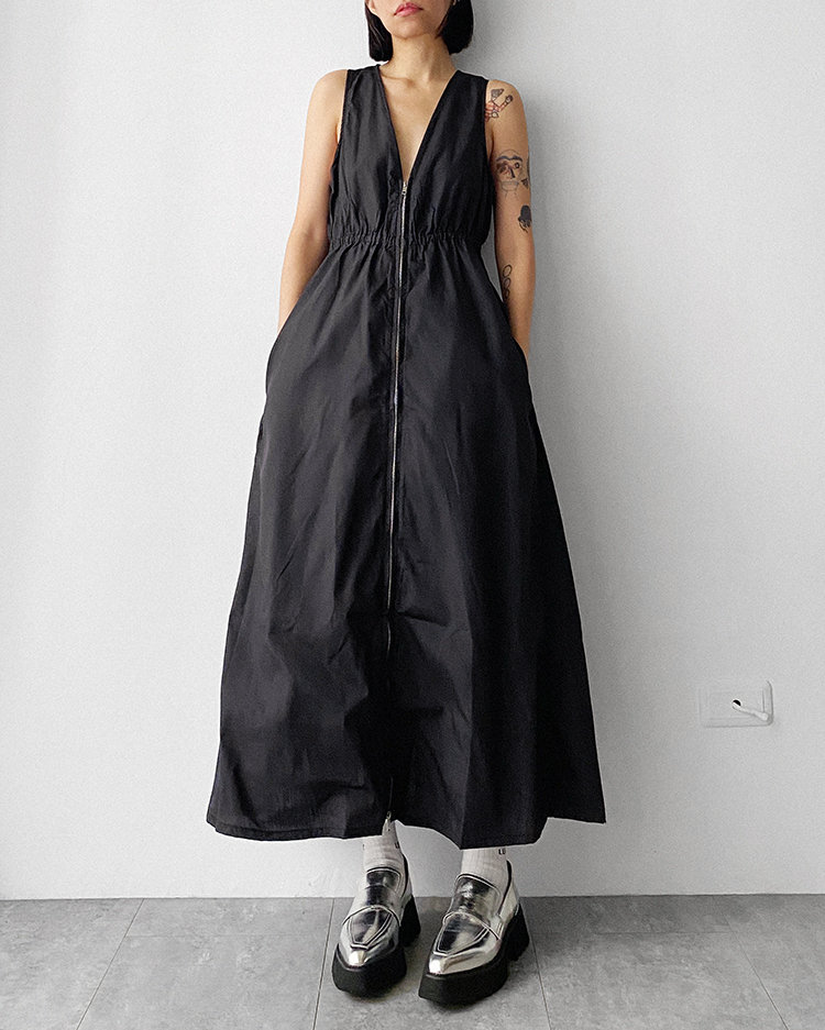 MFD-2343 拉鍊V領洋裝 ʙʟᴀᴄᴋ