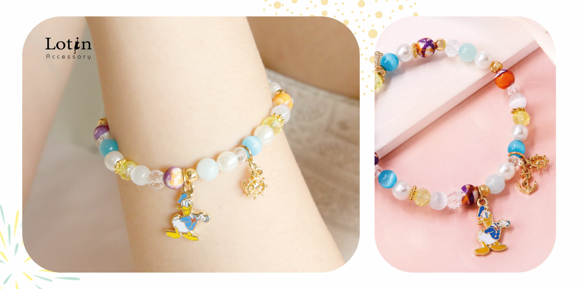 【米奇家族】自信十足唐老鴨 串珠手鍊