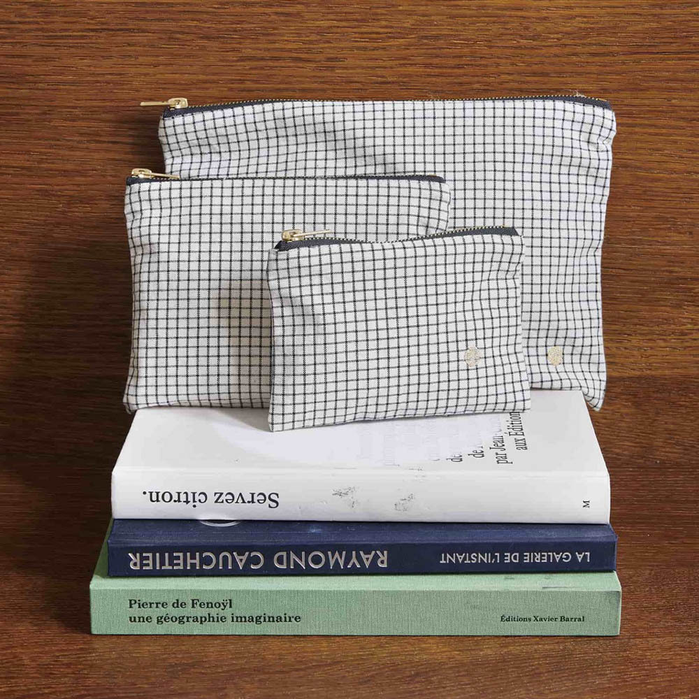 法國La cerise sur le gâteau 有機棉防水分類收納袋-小格紋(中)