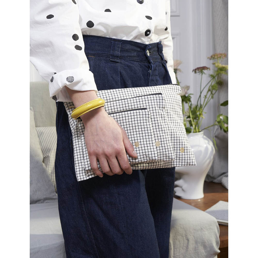 法國La cerise sur le gâteau 有機棉防水分類收納袋-小格紋(大)