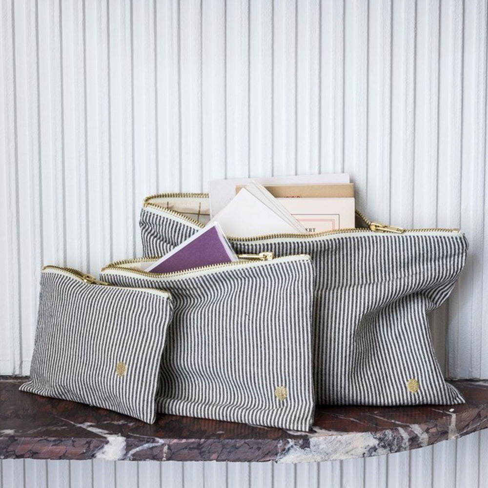 (預購4/30)法國La cerise sur le gâteau 有機棉防水分類收納袋-灰條紋(大)