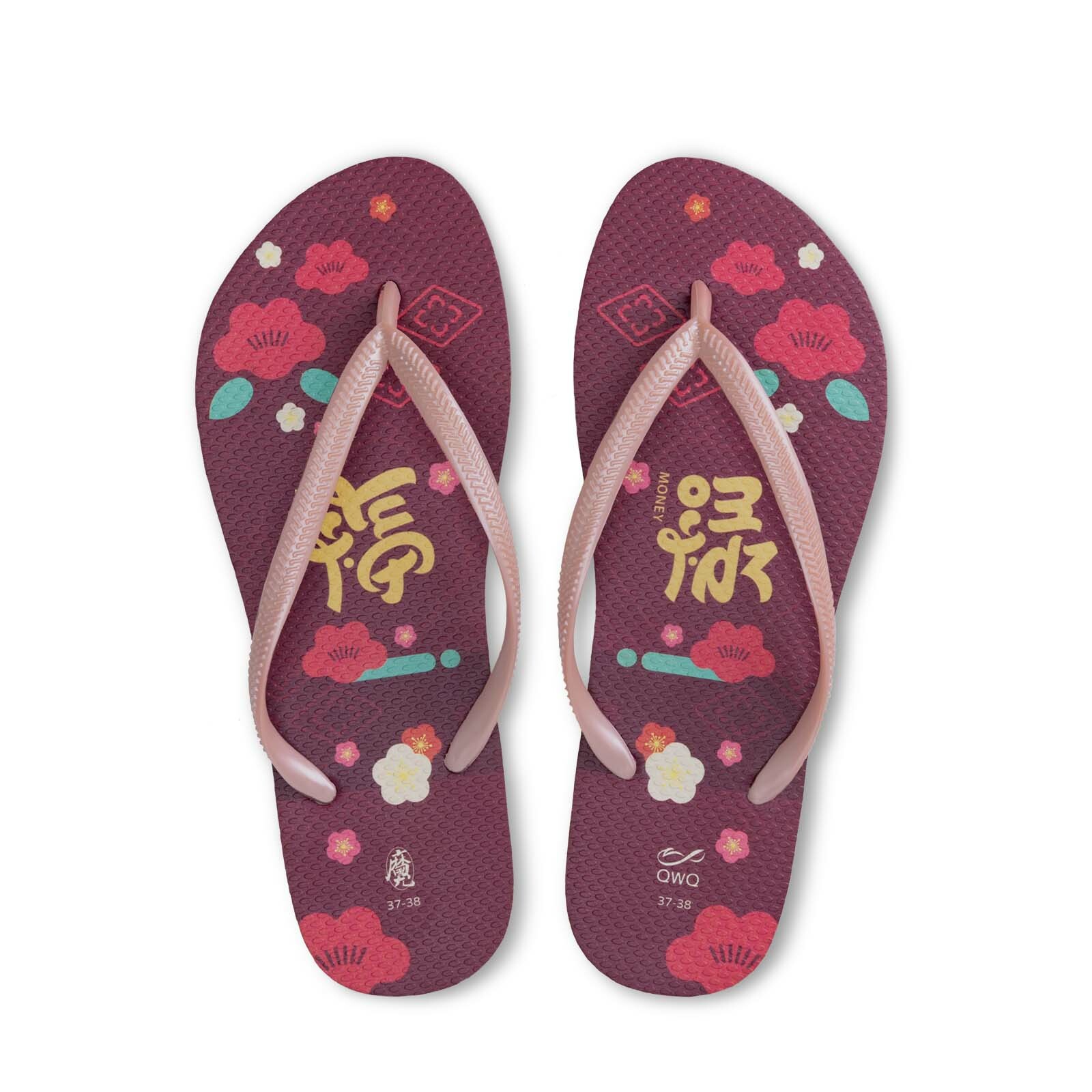 魔翻文創 福祿壽喜 薔薇金 女款細帶人字夾腳拖鞋