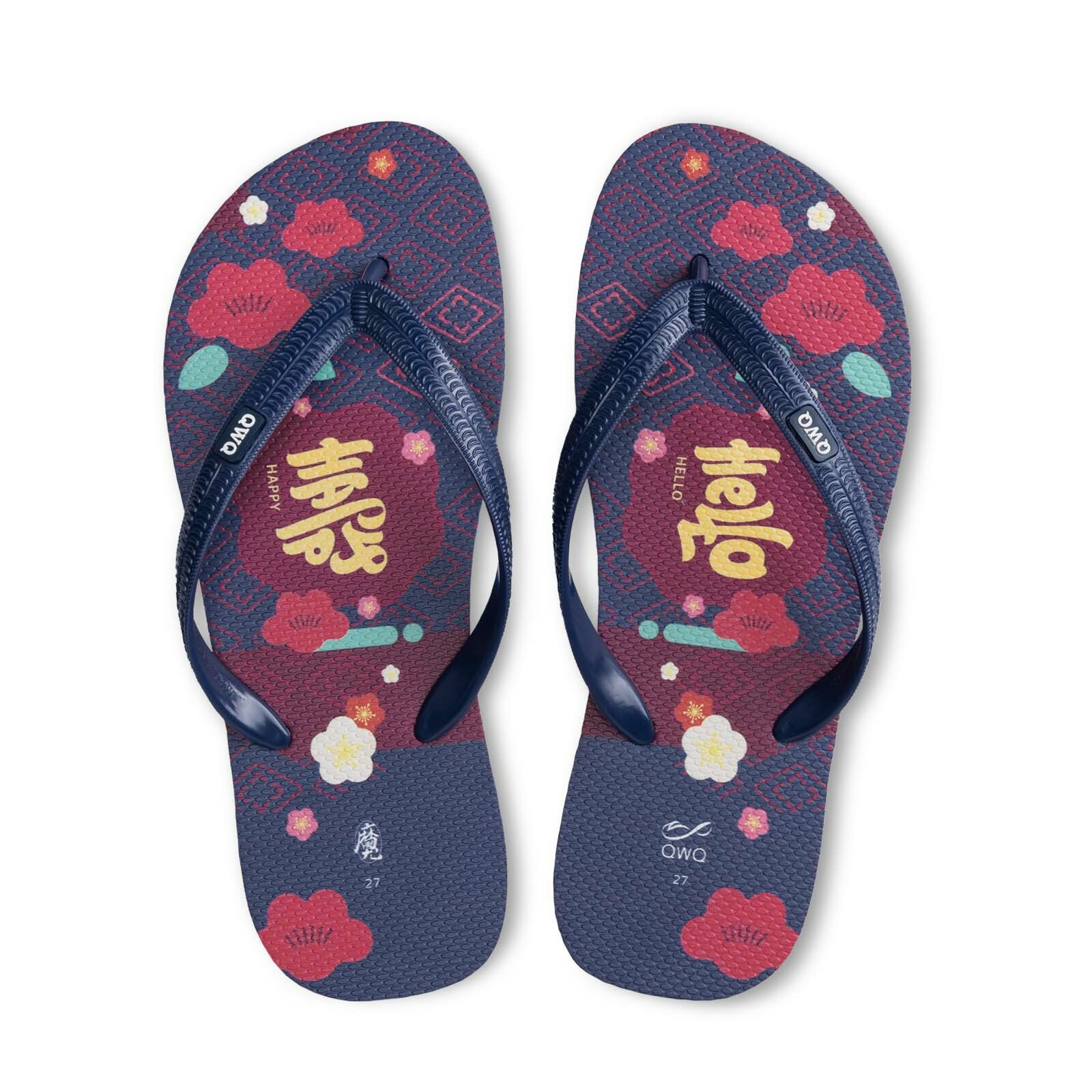 魔翻文創 福祿壽喜 藏青藍 男款粗帶人字夾腳拖鞋