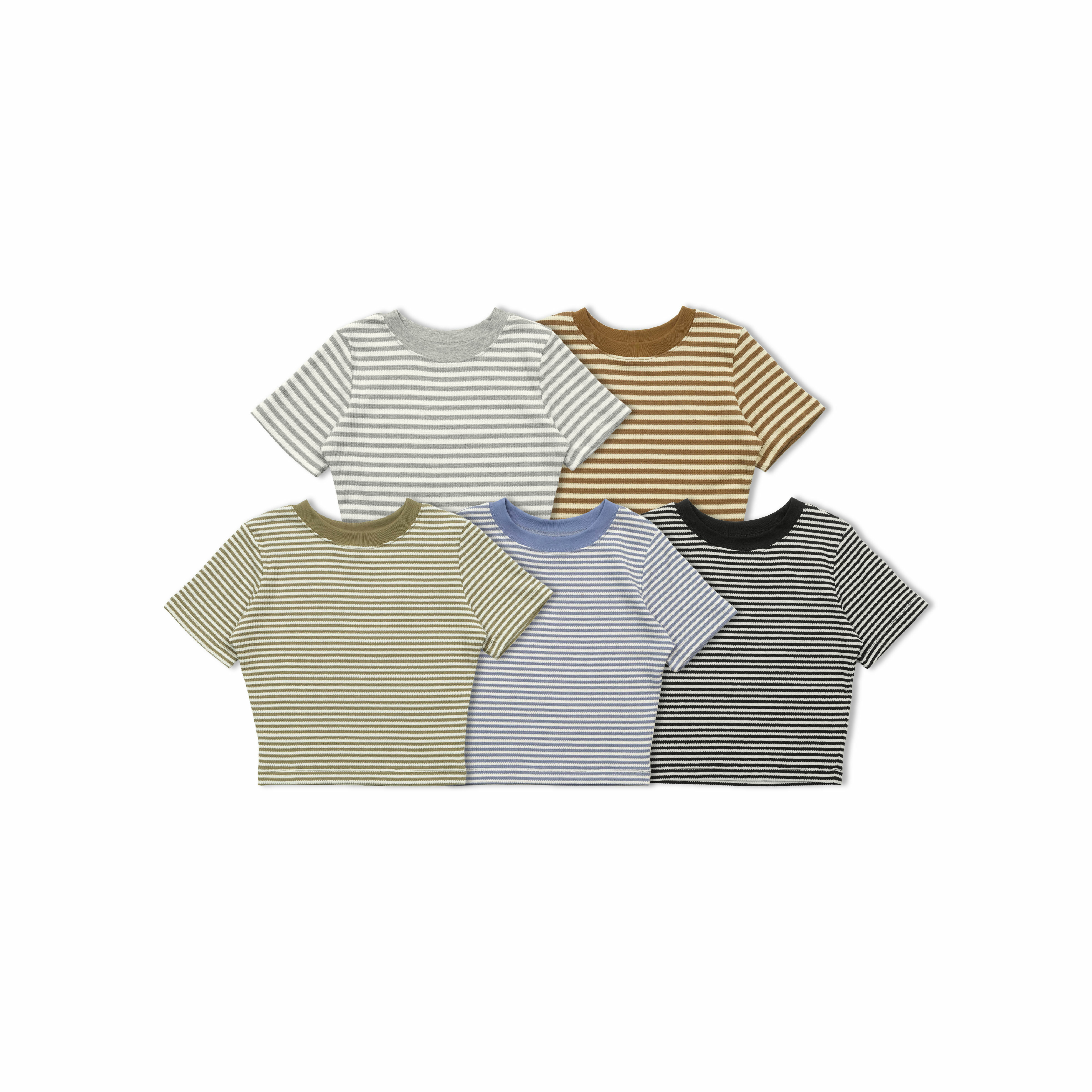 SIMON MADE GC-011-1 華夫格 鬆餅 條紋 Y2K 短版 短T