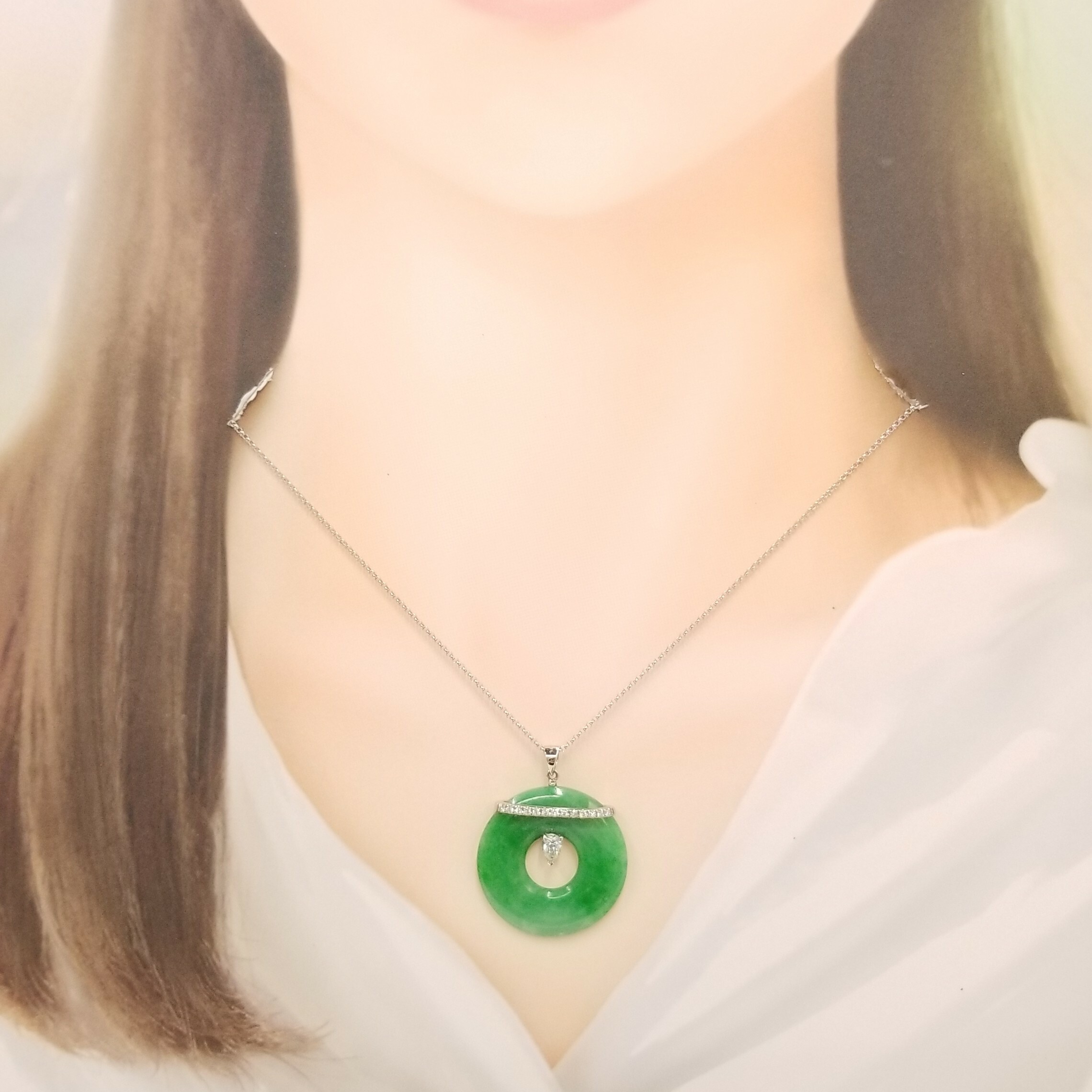 18K White Gold 0.40ct Diamond and Jade Pendant