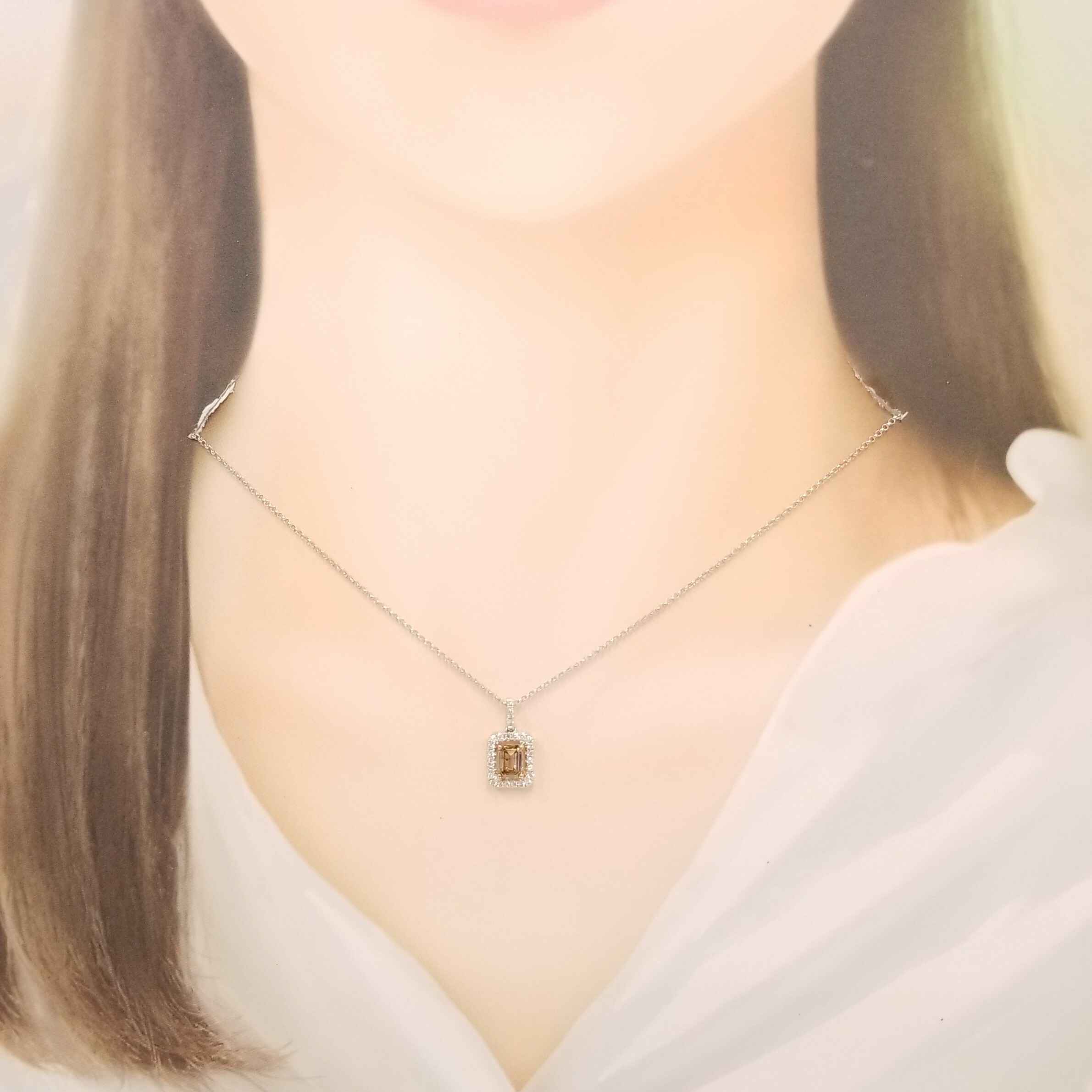 18K Gold 0.89ct Fancy Brown Emerald Cut Diamond Pendant