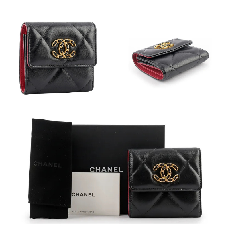 Chanel 19 小羊皮翻蓋三折零錢袋短夾
