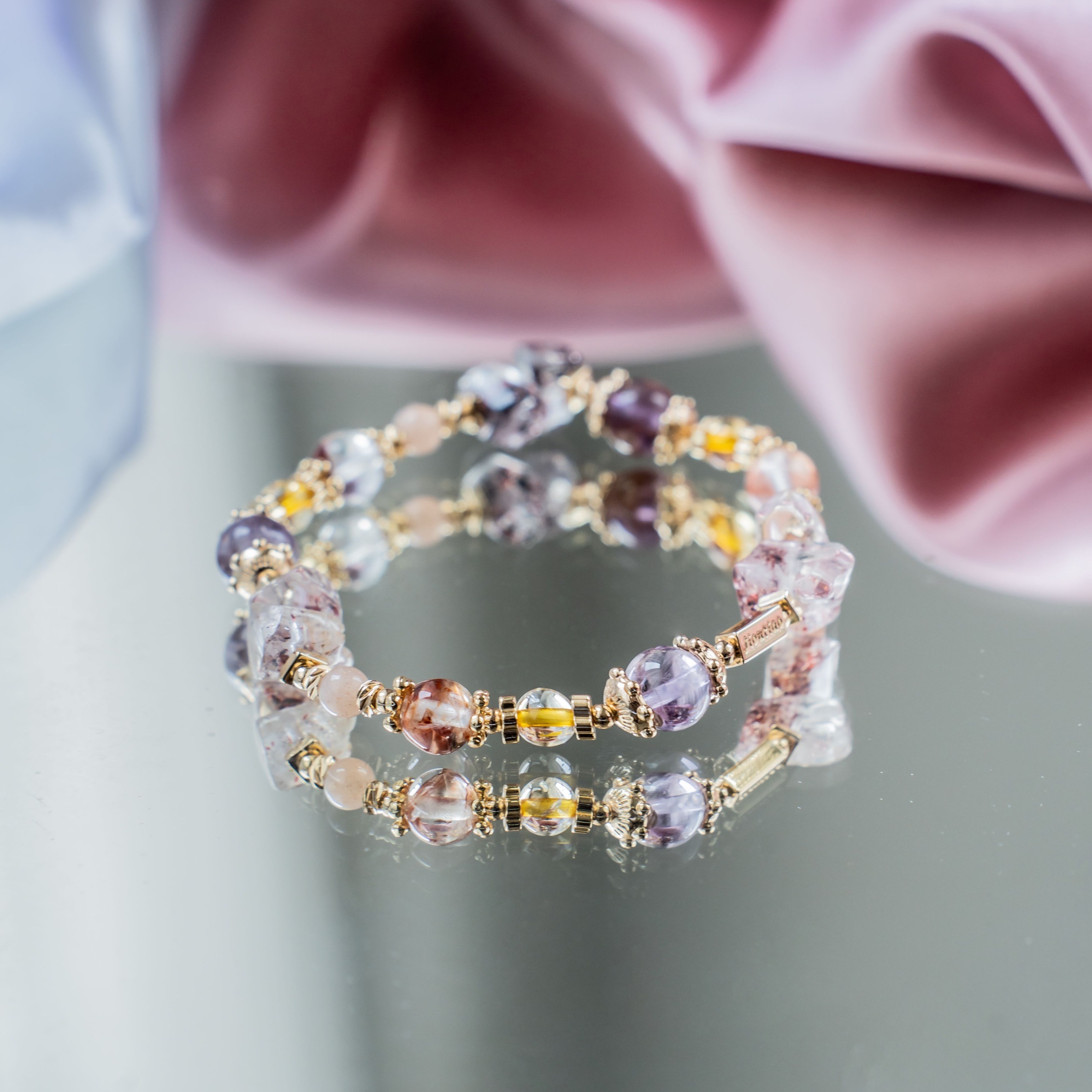 聖托雅尼的夕陽：超七｜黃水晶｜ 紅膠花｜ 橙月光｜紫幽靈