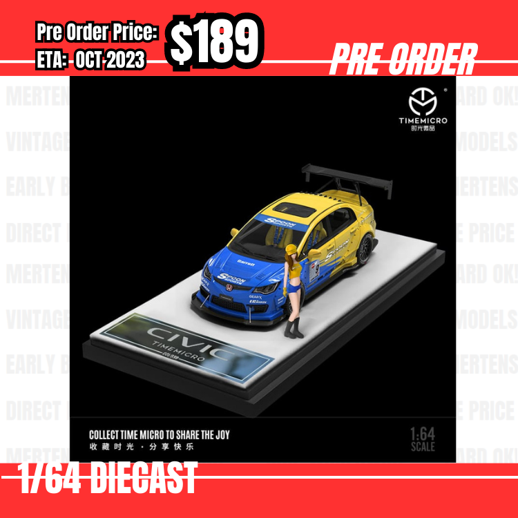 PO-$189 * Time Micro  * 1:64 Honda Civic Type R FD2 Spoon w/figure [17/07]