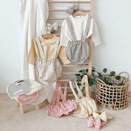 (現貨) DTD 格仔燈籠褲+口水肩set