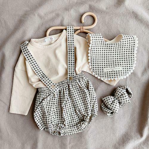 (現貨) DTD 格仔燈籠褲+口水肩set