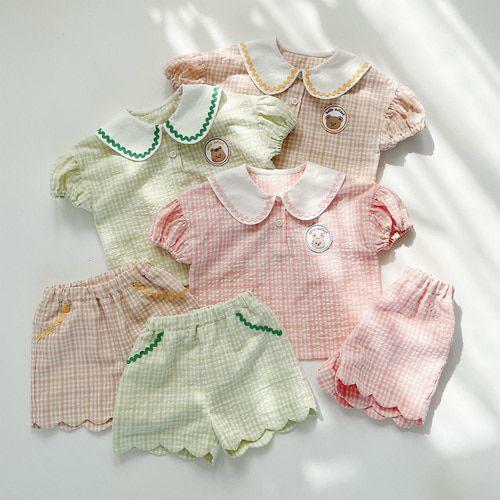 (現貨)DTD 格仔波浪衫+褲set