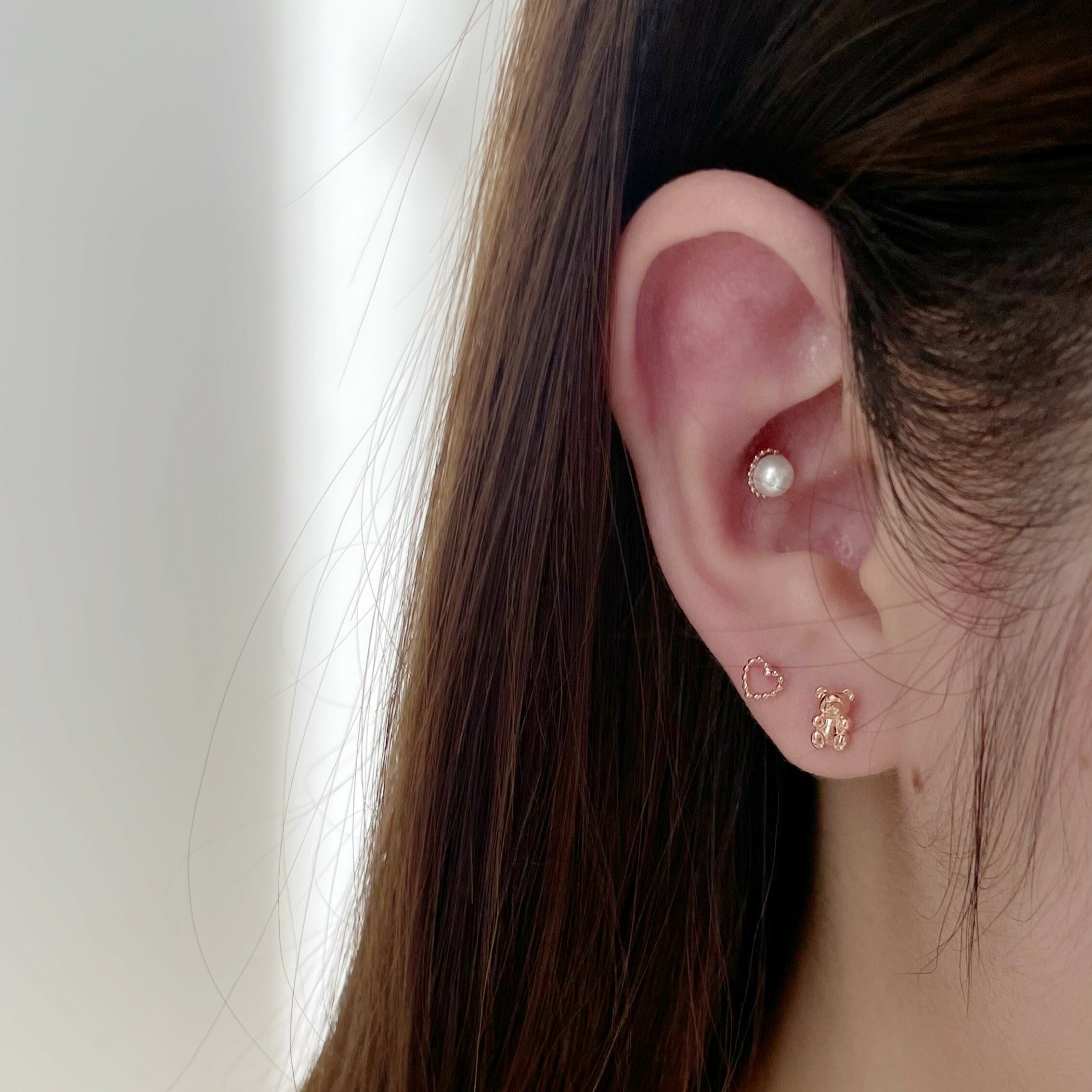 14k簍空點點愛心轉珠耳環