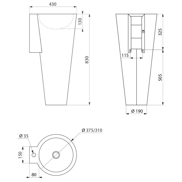 Delabie BAILA 121170 Floor-standing washbasin, with tap hole, bacteriostatic 304 stainless steel