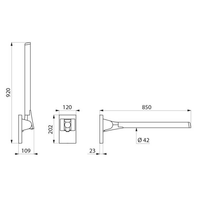 Delabie Be-Line 511964C Anthracite drop-down support rail, 42mm dia, L. 850mm