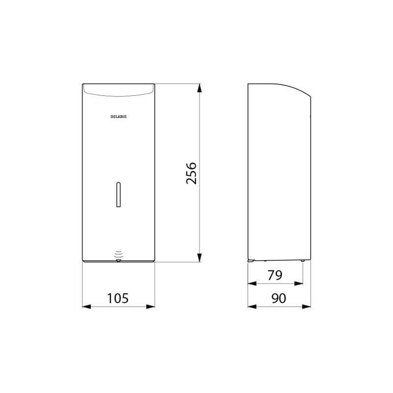 Delabie 512066W Wall-mounted electronic soap dispenser, 6 AA batteries operated - 1.5V (DC9V)