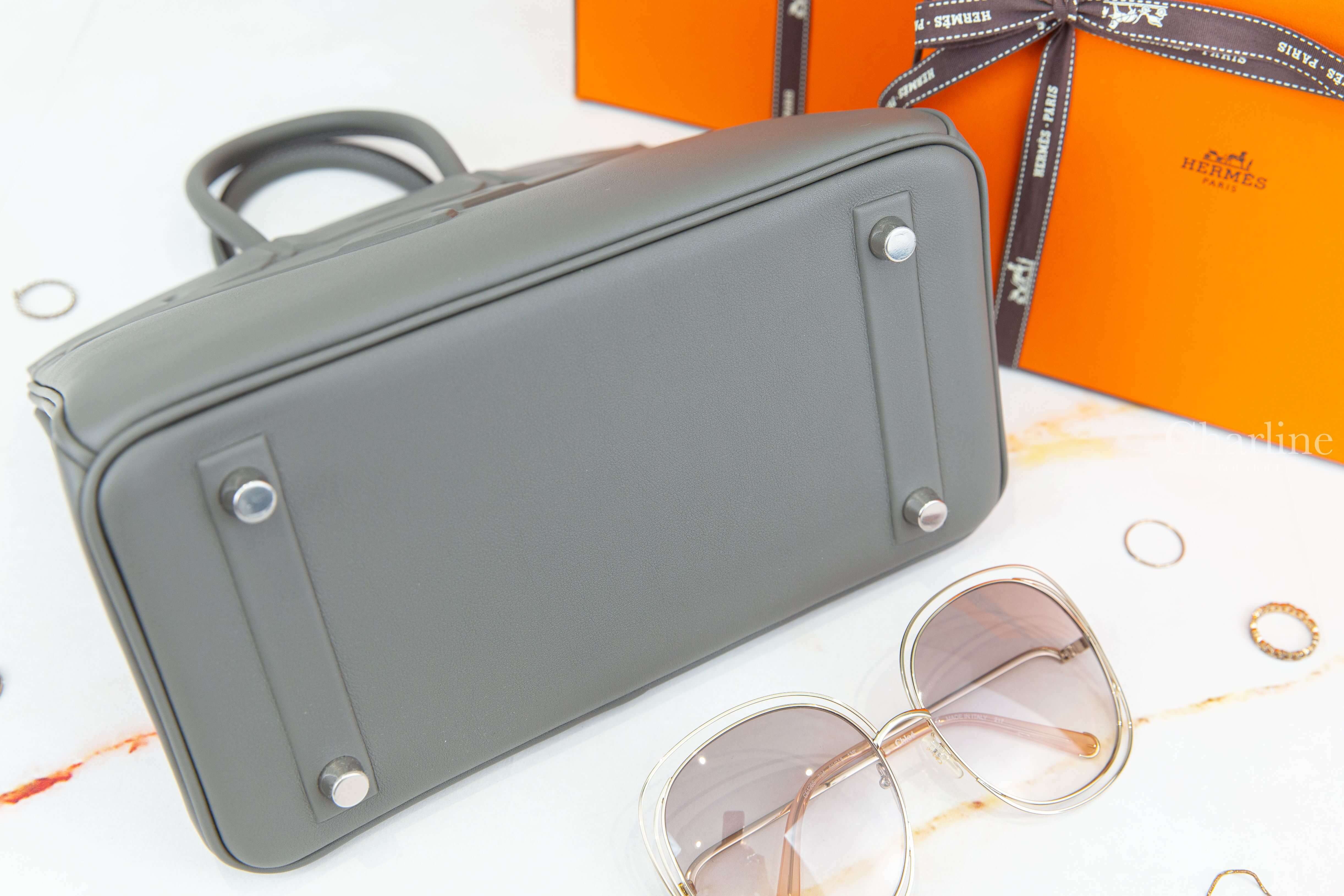 Hermès Birkin Shadow 25cm 0L Gris Meyer Swift B刻積雨雲灰鉑金包-Charline Boutique 精品代購