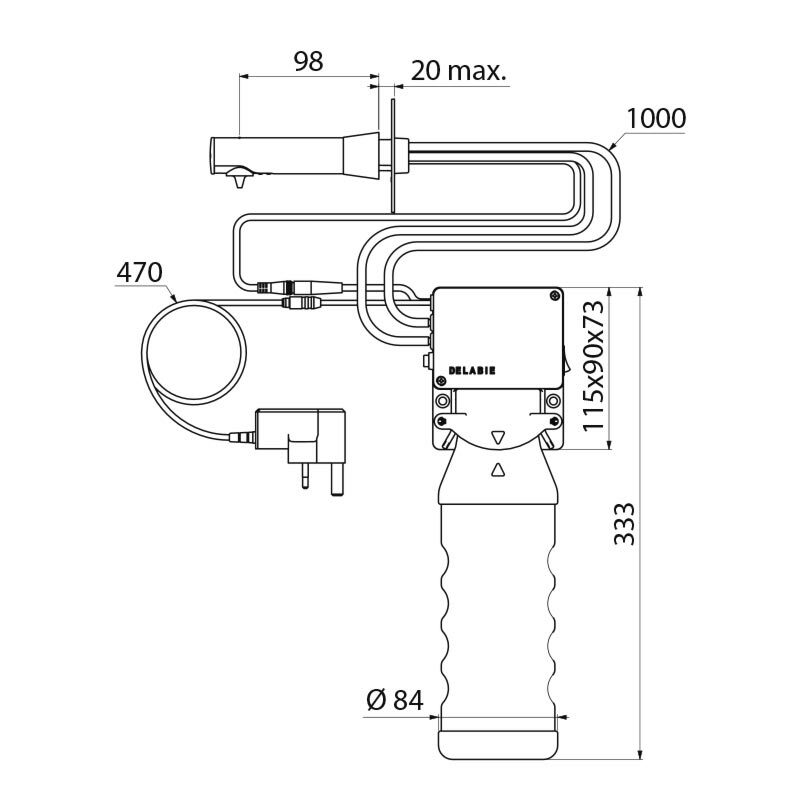 Delabie "BINOPTIC" 512051PUK Wall-mounted electronic soap dispenser, mains supply with 230/6V transformer(UK Plug)