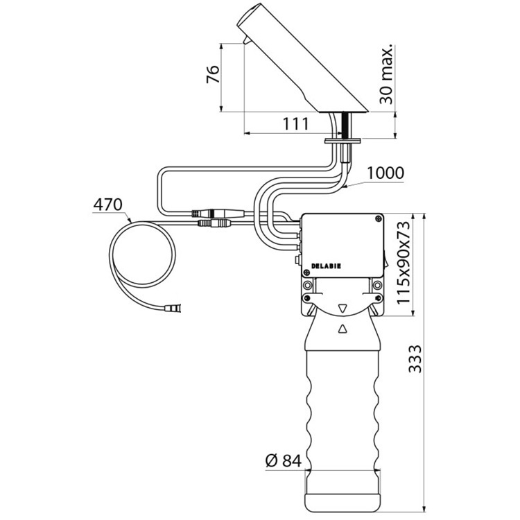 Delabie "TEMPOMATIC 4" 512031P (512031PSP) Deck-mounted electronic soap dispenser, mains supply with 230/6V direct connection