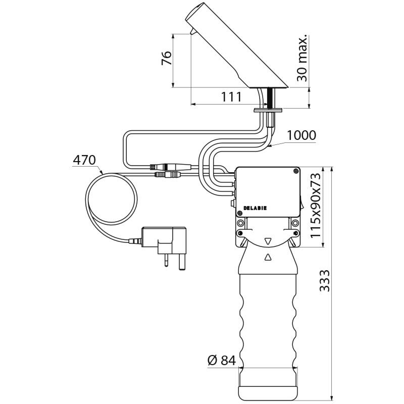 Delabie "TEMPOMATIC 4" 512031PUK Deck-mounted electronic soap dispenser, mains supply with 230/6V transformer(UK Plug)