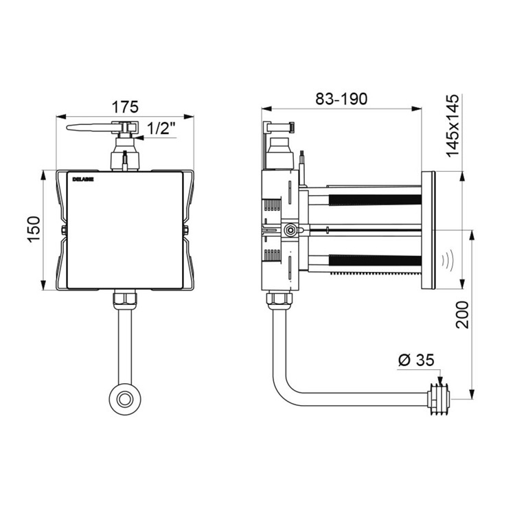 Delabie "TEMPOMATIC 4" 430030 + 431SBOX + 757430SP Urinal sensor valve, 230/6V mains supply - GA Approval & Wels