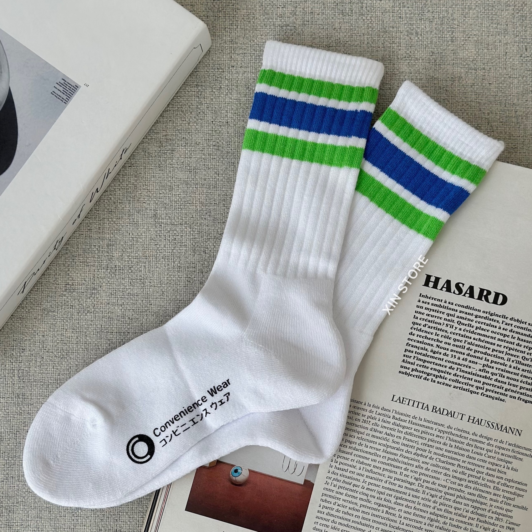 <日本連線中> Convenience Wear x Family Mart 日本限定 全家 襪子 木村拓哉同款 厚底 長襪 中筒襪 綠藍條紋
