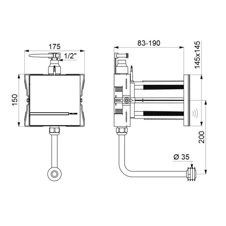 Delabie "TEMPOMATIC 4" 430000 + 431SBOX + 757430SP Urinal sensor valve, 230/6V mains supply - GA Approval & Wels