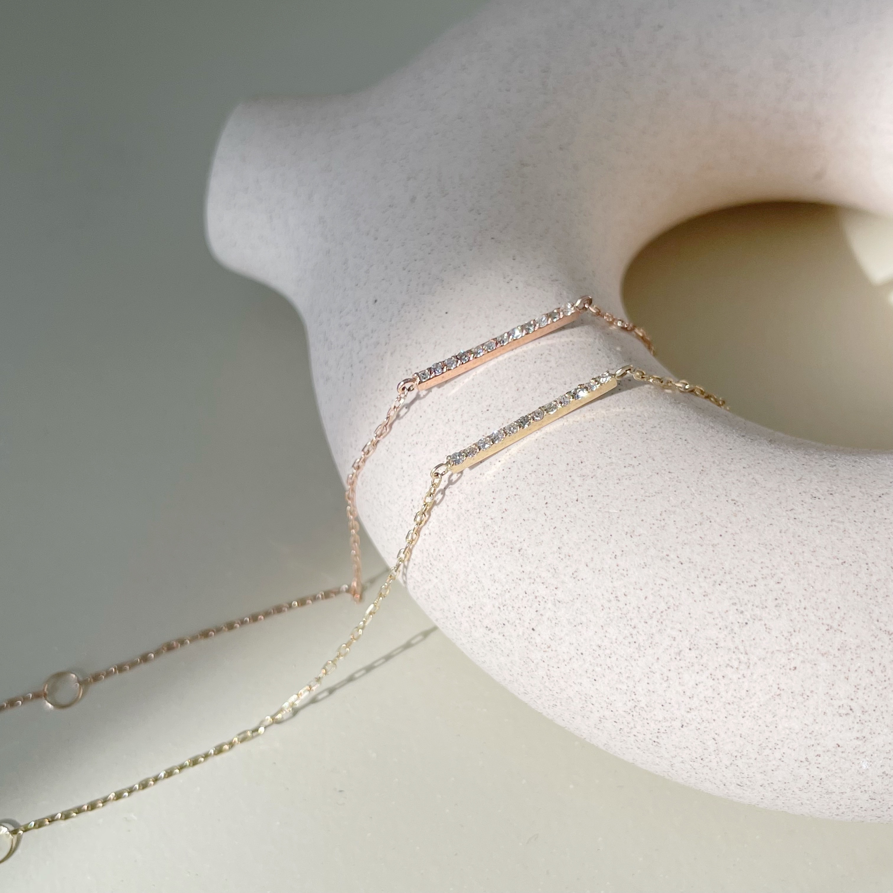 14k pave真鑽bar手鍊