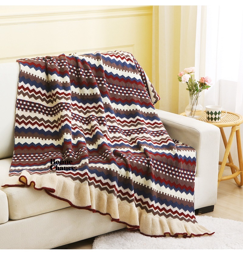 北歐條紋荷葉沙發毯 四色