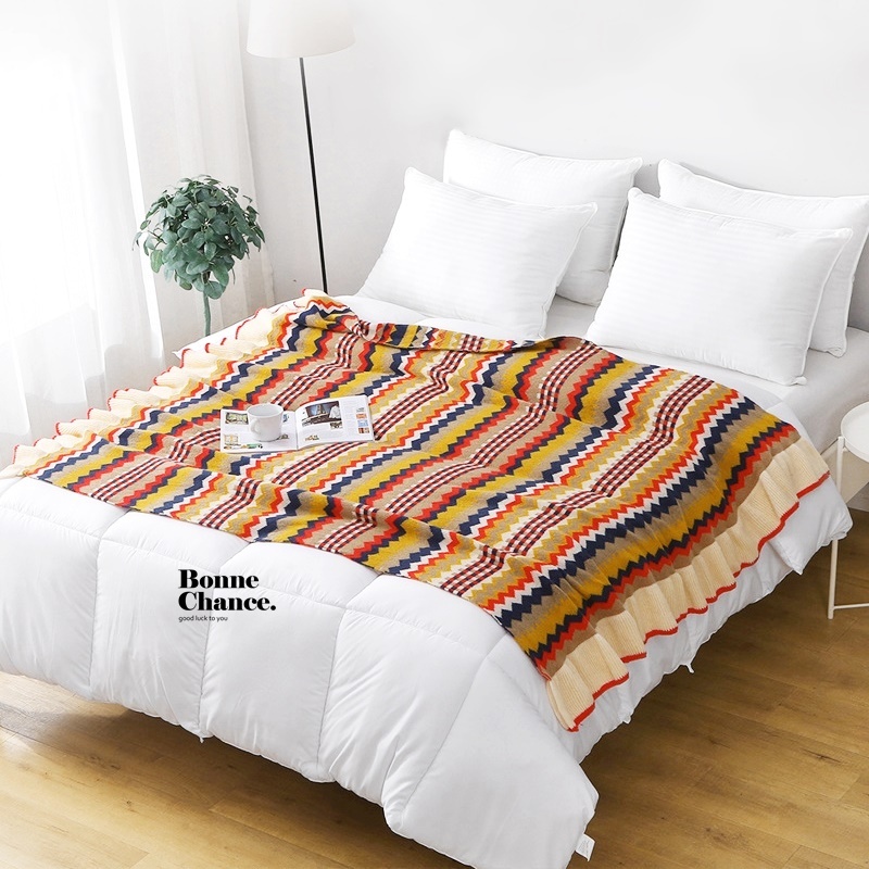 北歐條紋荷葉沙發毯 四色