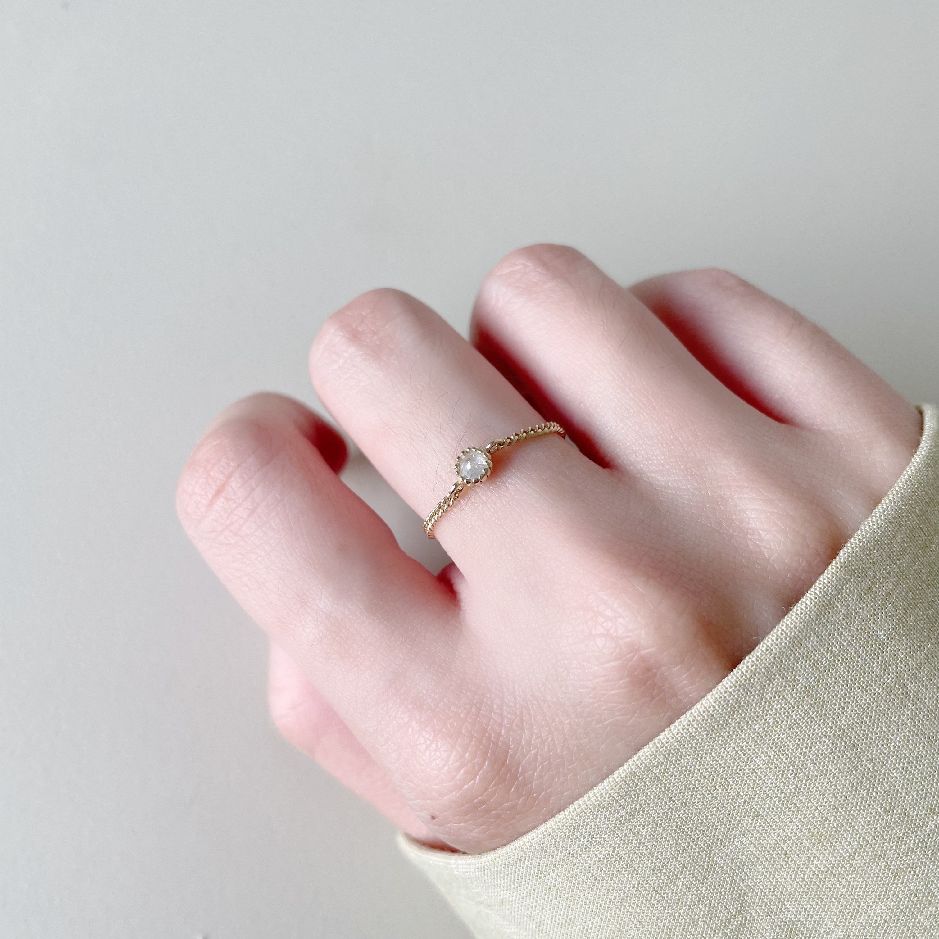 14k蛋糕灰鑽原礦古巴鍊戒