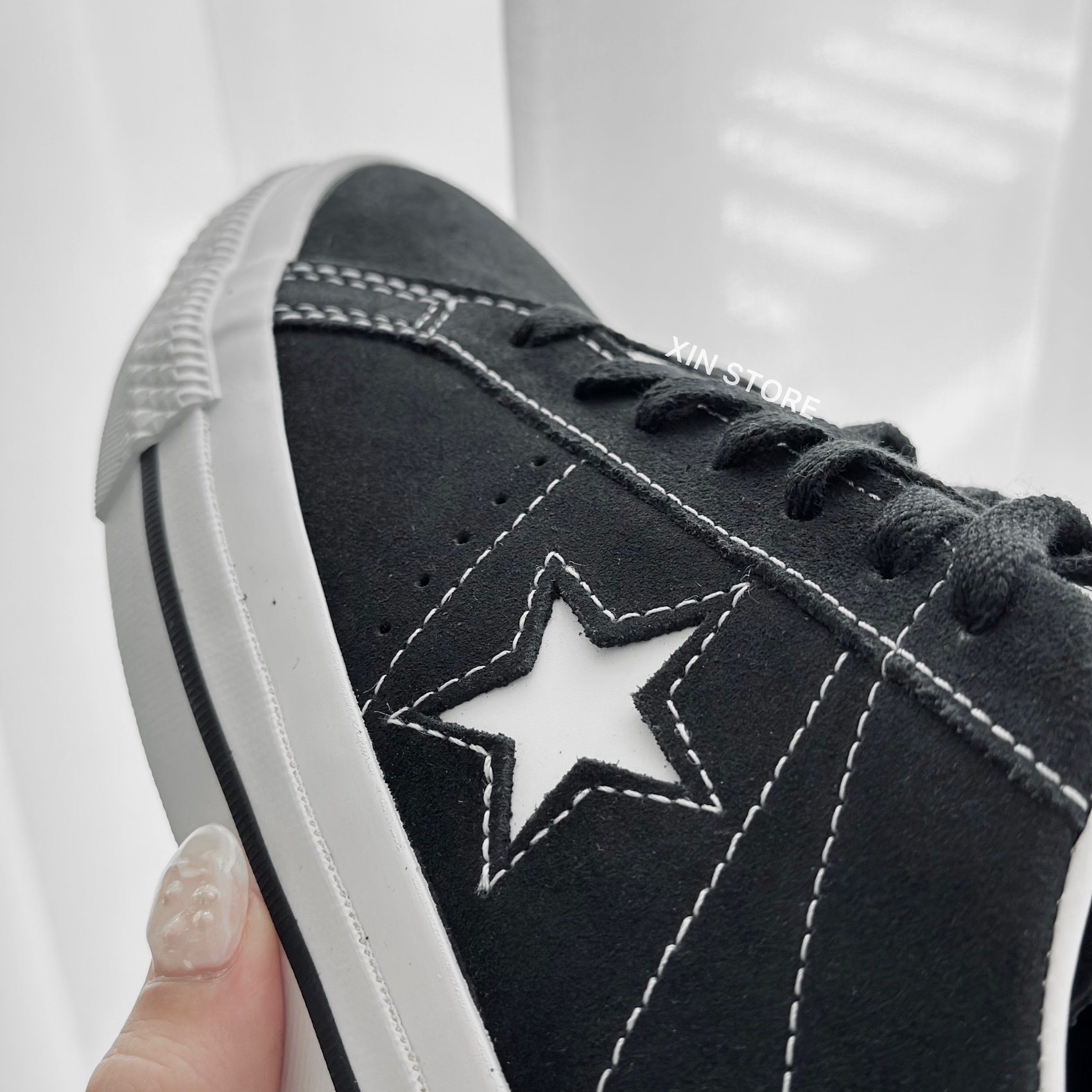 Converse 23 S/S One Star Pro 低筒星星麂皮白標滑板鞋黑白