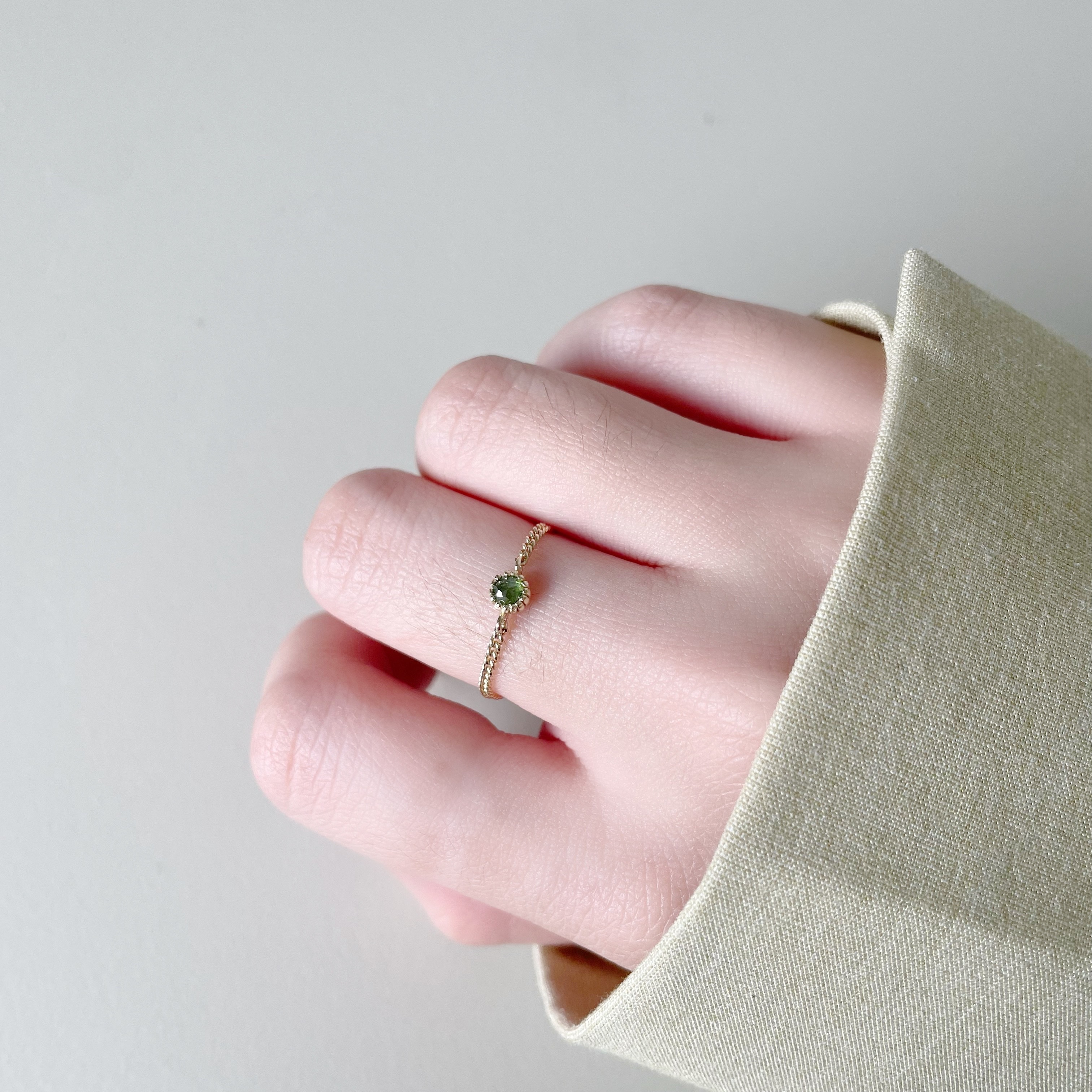 14k蛋糕綠鑽原礦古巴鍊戒