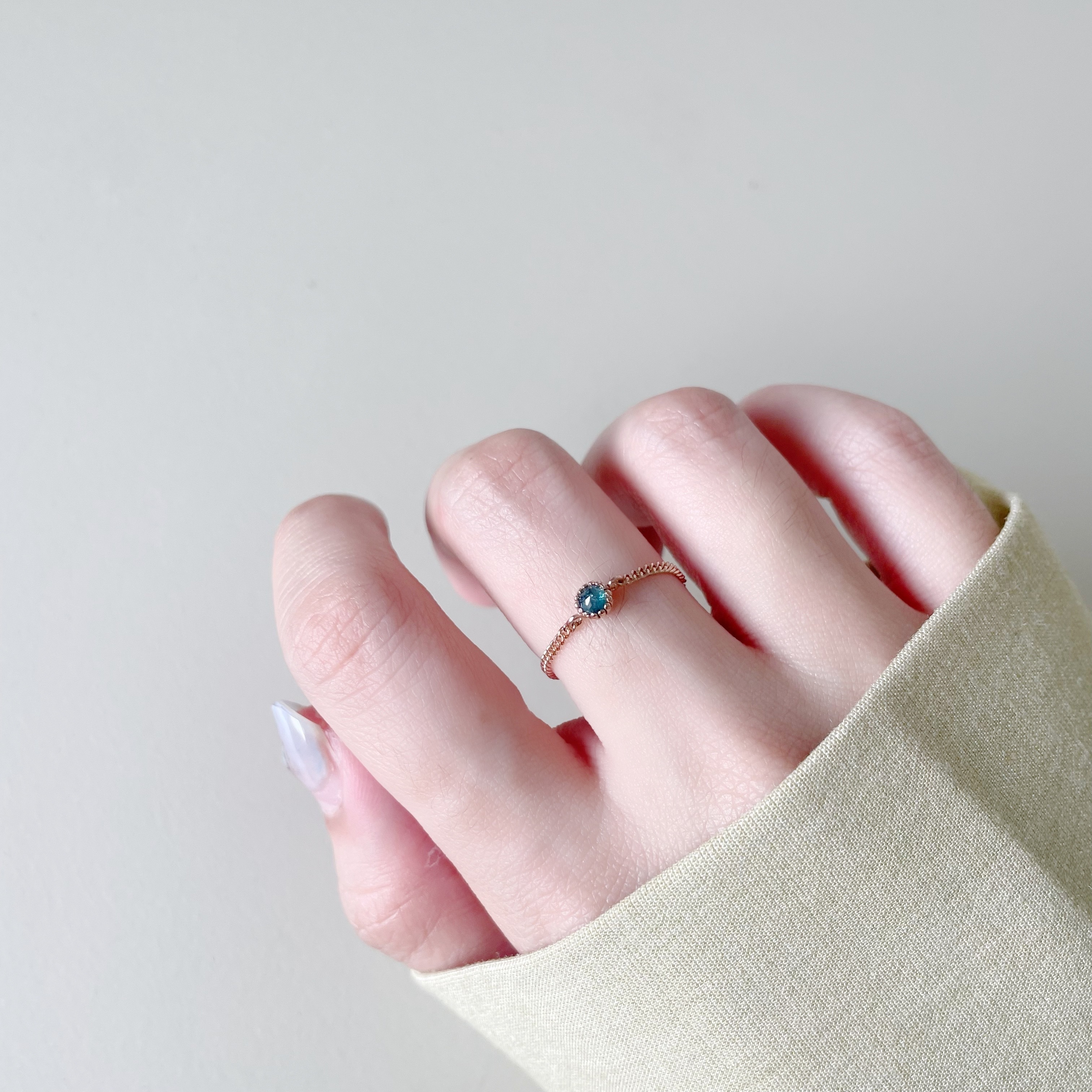 14k蛋糕藍鑽原礦古巴鍊戒