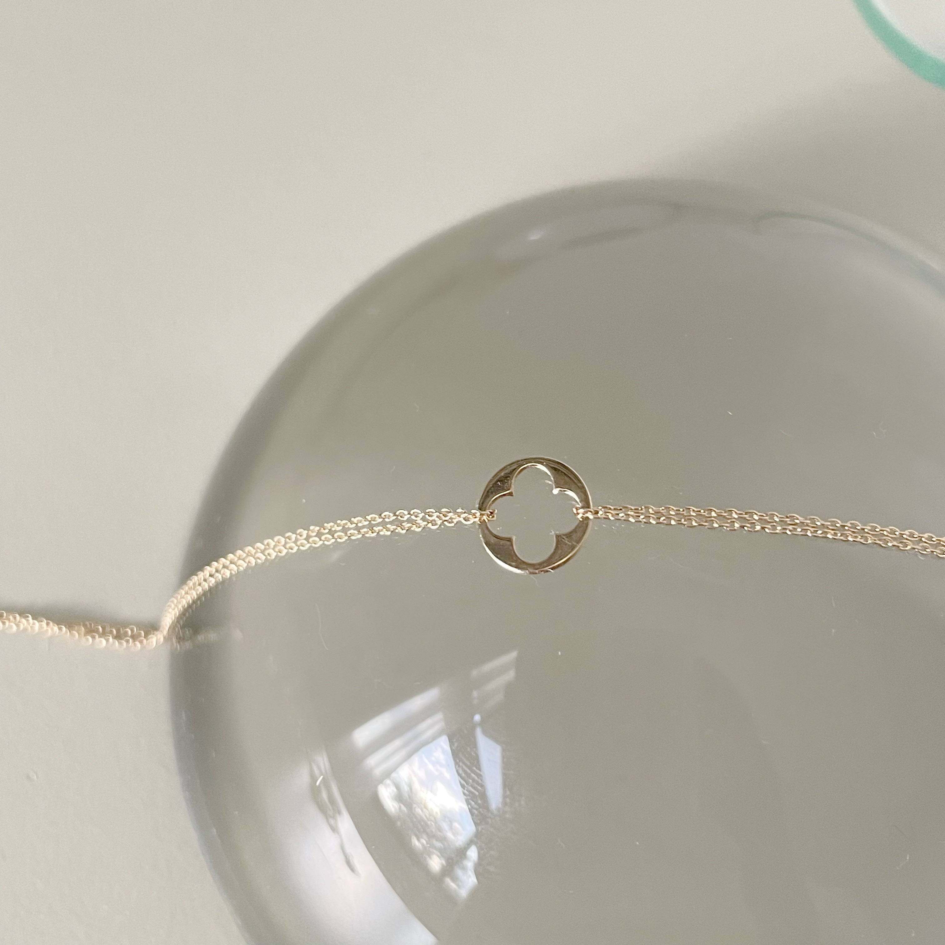 14k簍空四葉草圓片雙鏈手鍊