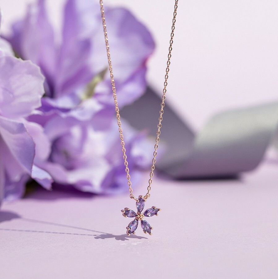 韓國WING BLING授權 高貴玫瑰金鍊鑲薰衣花草項鍊