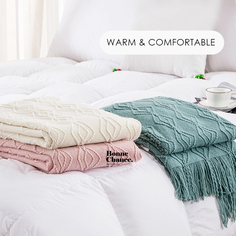 北歐菱形針織沙發毯 三色