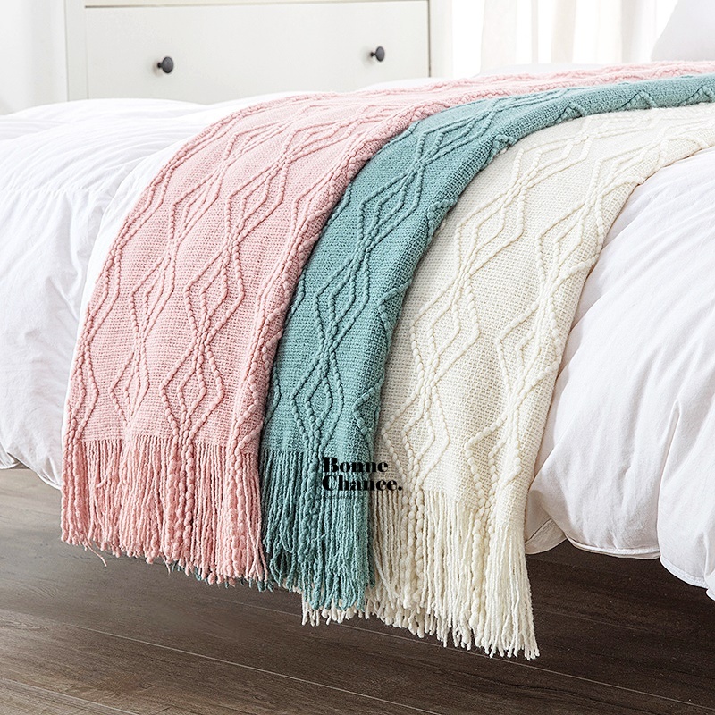 北歐菱形針織沙發毯 三色