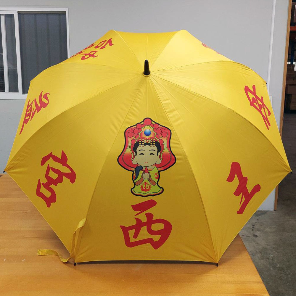 宮廟訂製30"*8K全FRP自動高爾夫球傘,傘面半遮光黑膠布數位印刷