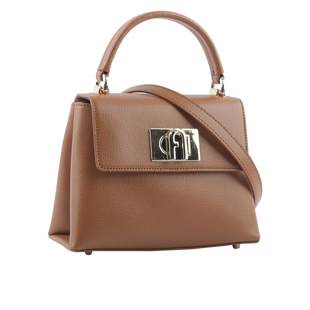 【FURLA】1927 拱門轉釦迷你手提/斜背二用包(白蘭地酒色) WB00109 ARE000 03B00