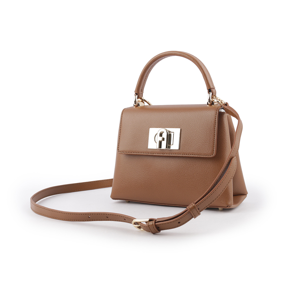 【FURLA】1927 拱門轉釦迷你手提/斜背二用包(白蘭地酒色) WB00109 ARE000 03B00