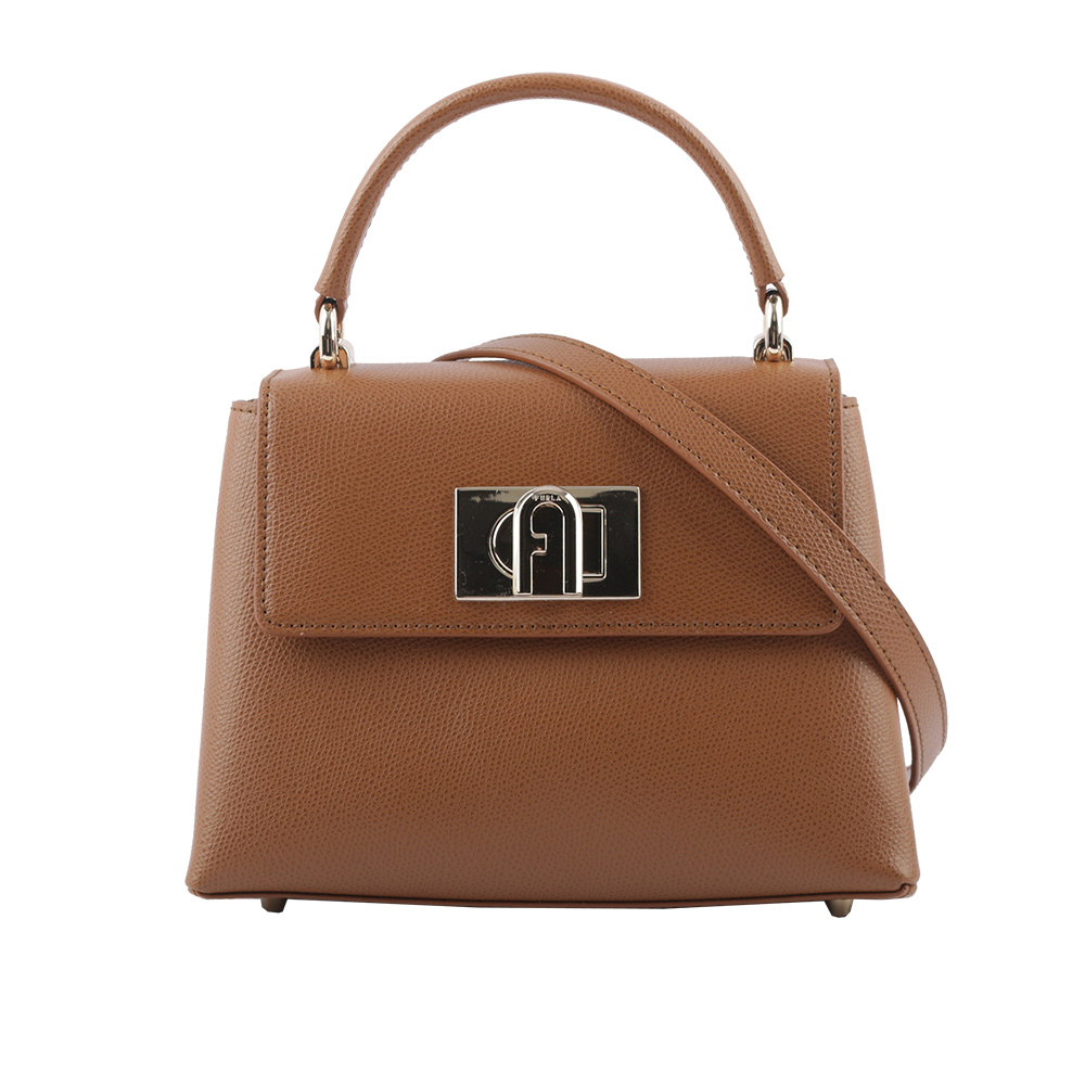 【FURLA】1927 拱門轉釦迷你手提/斜背二用包(白蘭地酒色) WB00109 ARE000 03B00