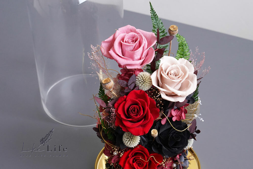 永生花玻璃罩,紅玫瑰