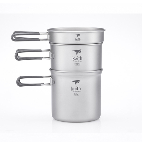 【Keith】單層三件式摺疊鈦套鍋 (400ml +800ml+1200ml)